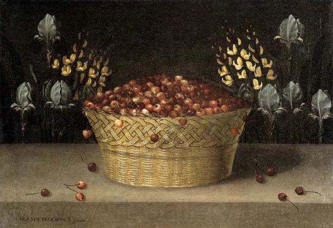 LEDESMA, Blas de Basket of Cherries and Flowers Norge oil painting art